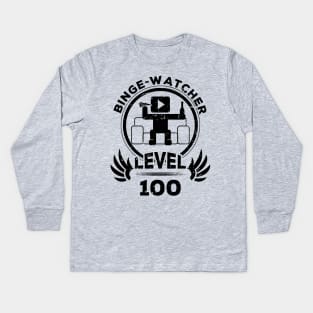 Level 100 Binge Watcher Gift Kids Long Sleeve T-Shirt